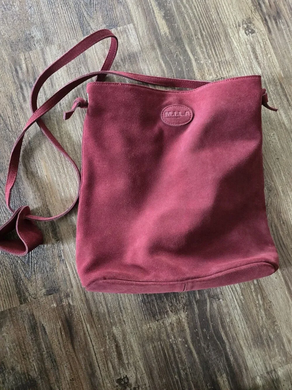M.I.L.A. Made in Los Angeles Burgundy Suede Leather Bucket Shoulder Bag -...